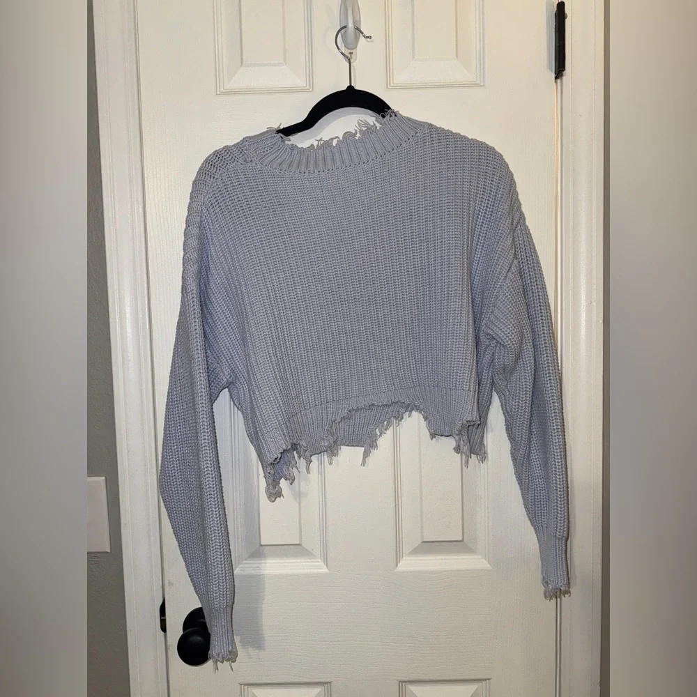 Le Lis Frayed Knit Sweater in Light Blue - Picture 5 of 5